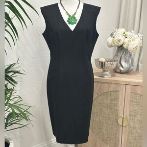 Stunning White House Black Market V-Neck Black Midi Dress